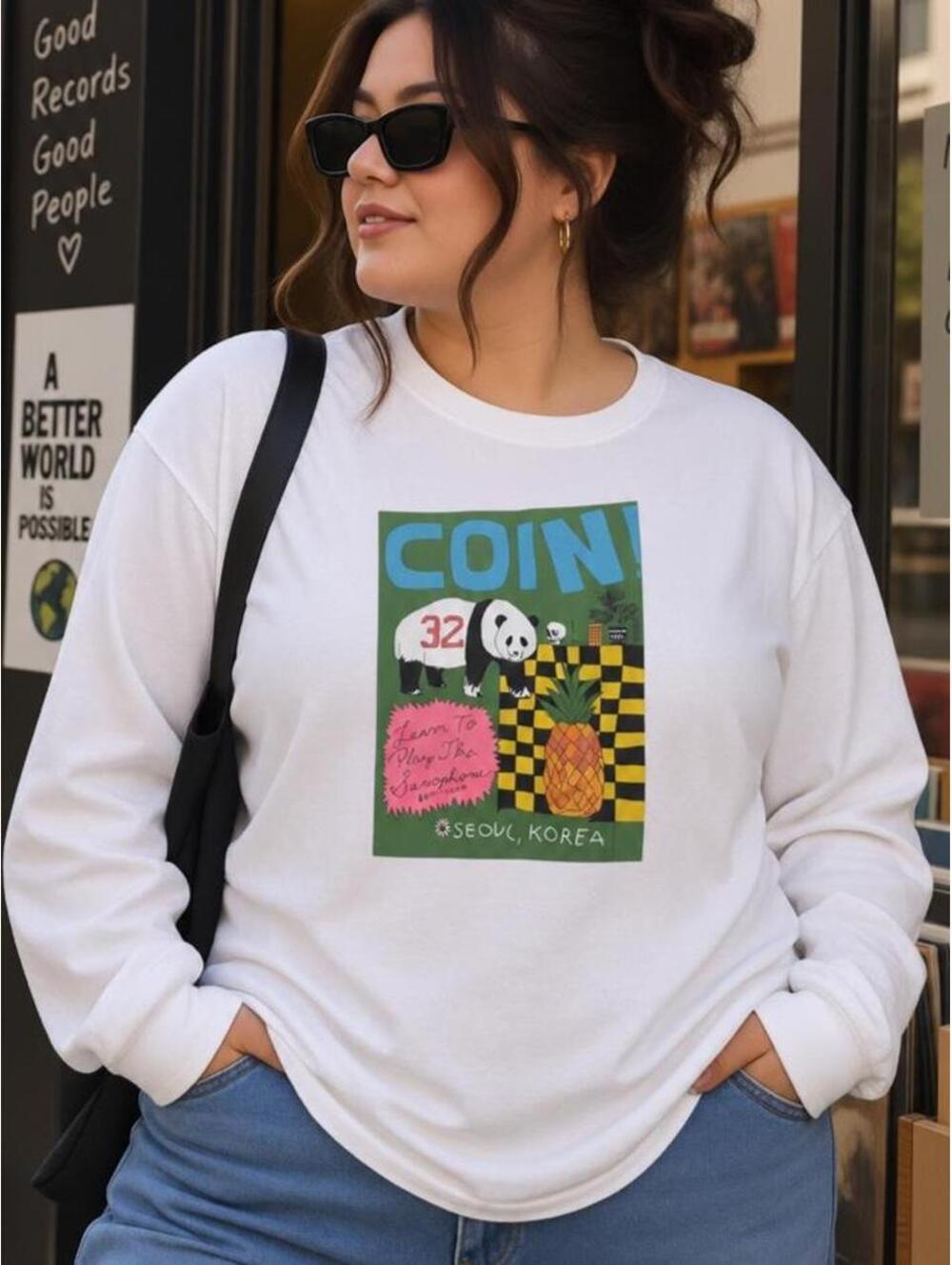 COIN! Seoul Korea Panda Graphic Long Sleeve Tee 2XL Comfort Colors